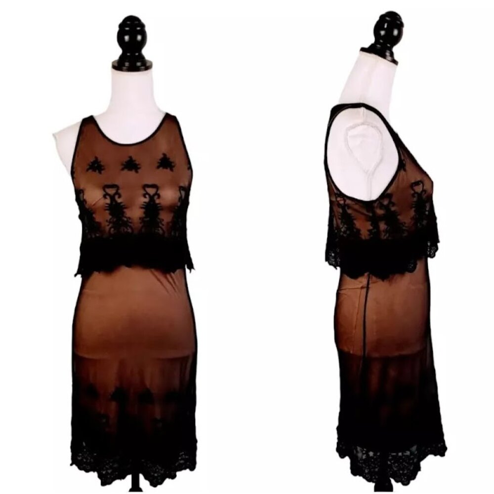 NWT TART COLLECTIONS Cocktail Dress, Black Beige Nylon Lace Sleeveless Career, S